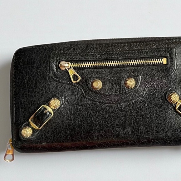 Balenciaga Classic Zip Around Wallet Black Leather Moto Studs Aged Brass - Picture 2 of 14